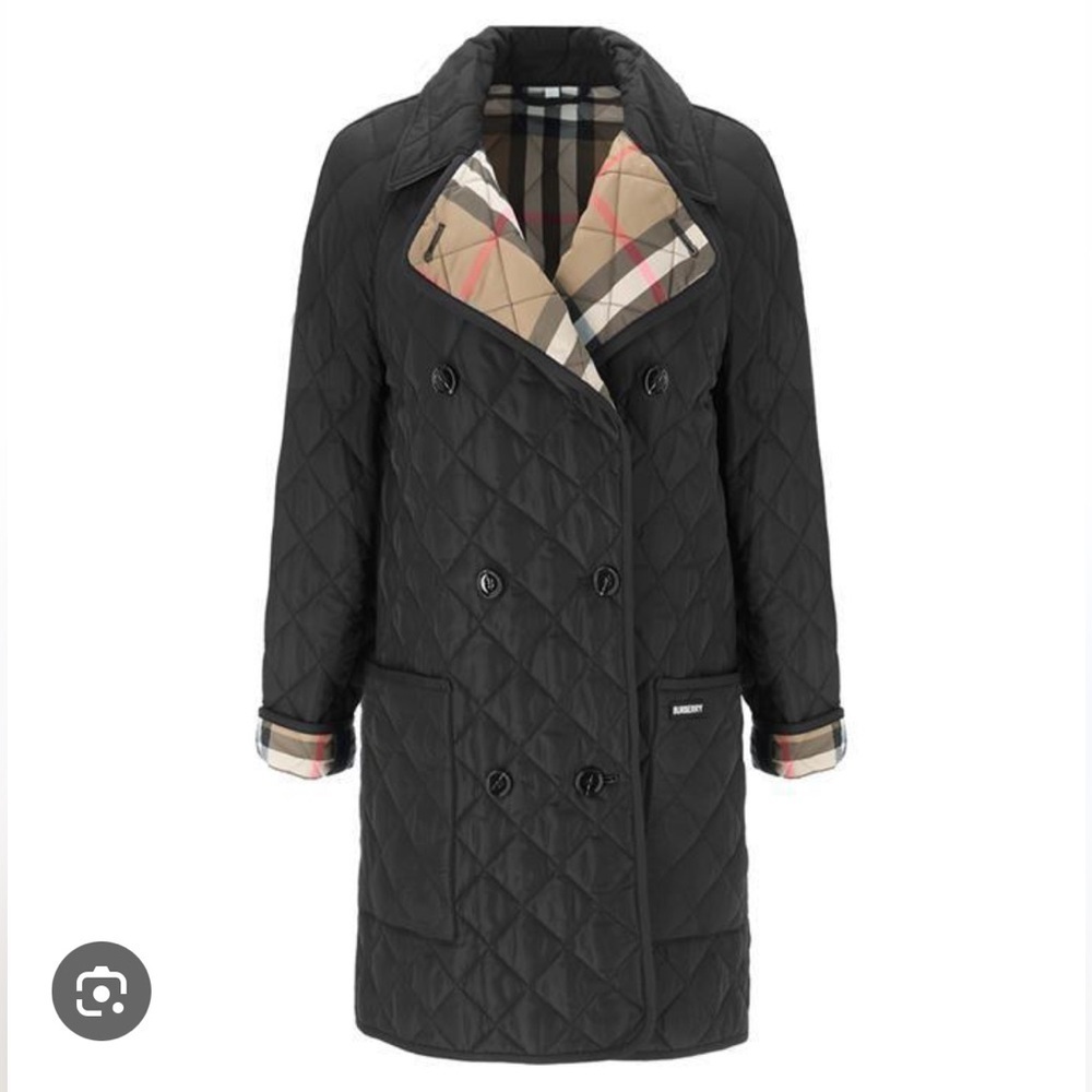 NWT $1350 Burberry Women’s Tything Diamond Quilted Double Coat Black Size M